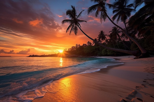 Paesaggio tropicale scenico di tramonto della spiaggia