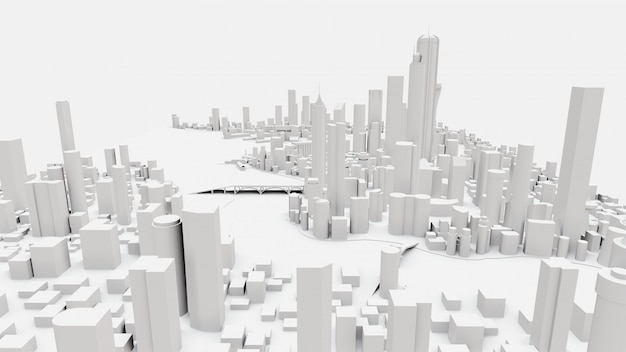 Paesaggio urbano 3D della città moderna. L'enorme layout della metropoli. Rendering 3D.