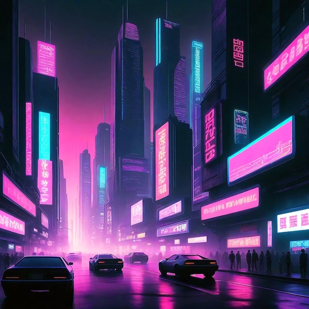 Paesaggio urbano cyberpunk dinamico