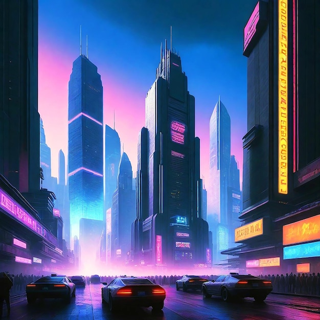 Paesaggio urbano cyberpunk dinamico