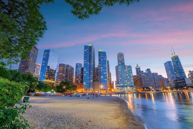 Paesaggio urbano dell'orizzonte del centro di Chicago degli Stati Uniti