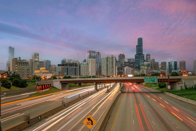 Paesaggio urbano dell'orizzonte del centro di Chicago degli Stati Uniti