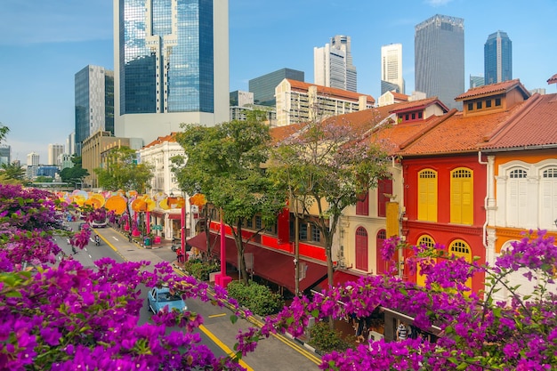 Paesaggio urbano dell'orizzonte della città del centro di Chinatown Singapore