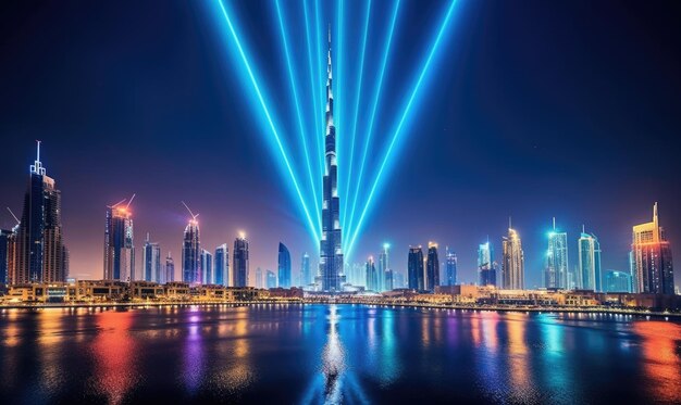Paesaggio urbano di Dubai Marina di notte