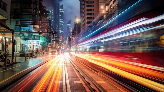 Paesaggio urbano dinamico movimento sfocato in un'area metropolitana illuminata