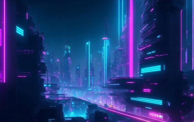 Paesaggio urbano futuristico al tramonto Generative AI Illustration