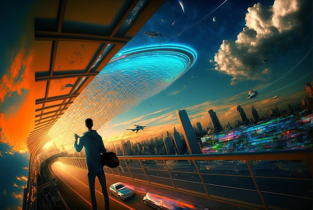 Paesaggio urbano futuristico di fantasia ai generativa