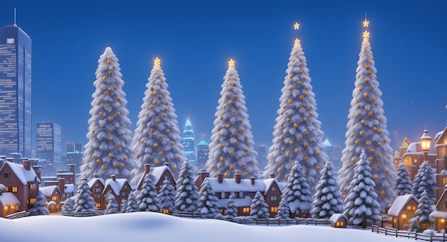 Paesaggio urbano invernale Skyline innevato con decorazioni festive