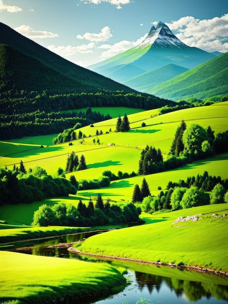 Paesaggio verde di montagna generato da AI