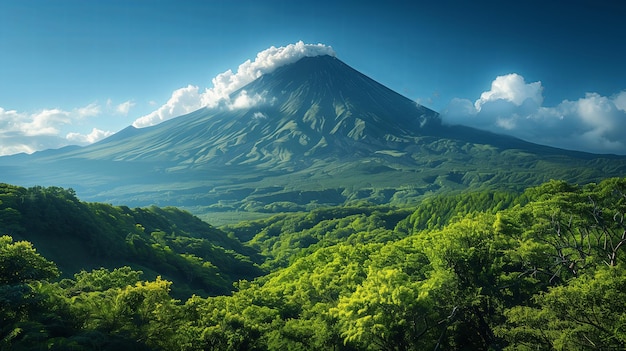 Paesaggio verde di vulcano con un cielo bellissimo