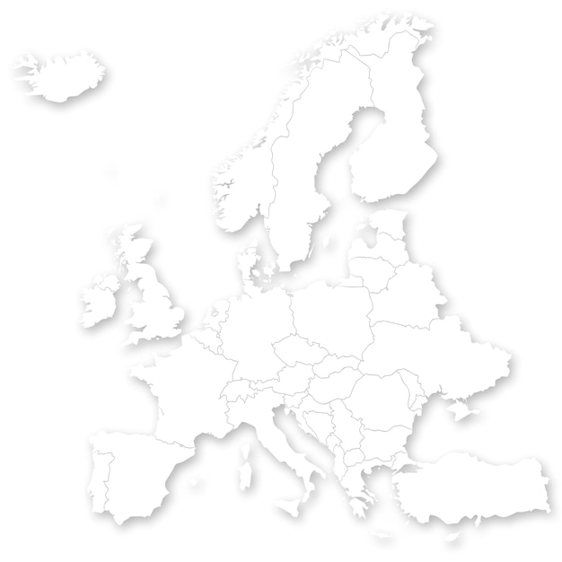 Paesi in Europa forma bianca con ombra