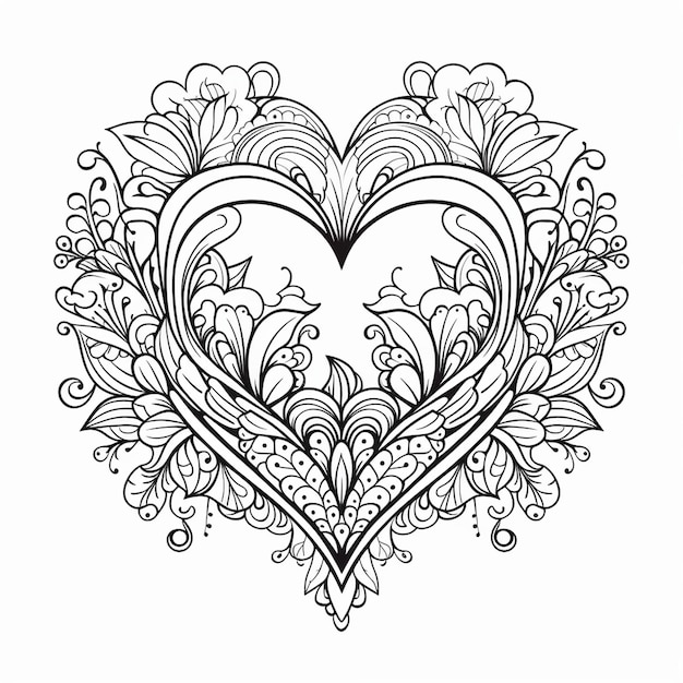 Pagina da colorare a cuore ornamentale su sfondo bianco