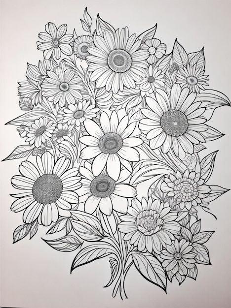 Pagina da colorare bellissimo fiore linea art