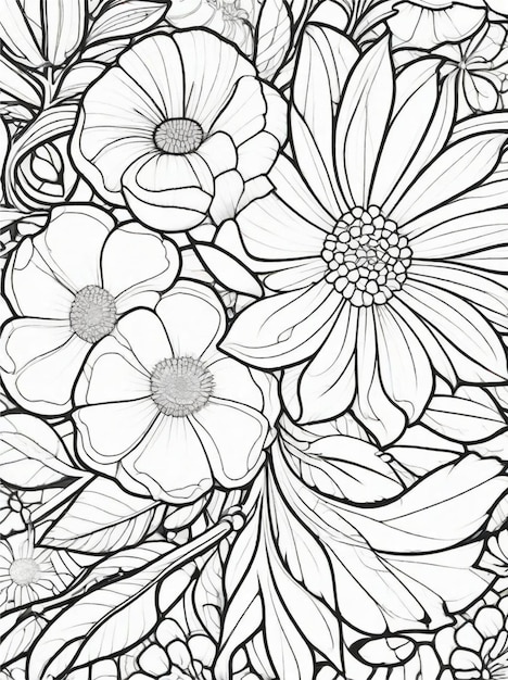 Pagina da colorare bellissimo fiore linea art