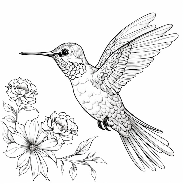 Pagina da colorare contorno colibrì