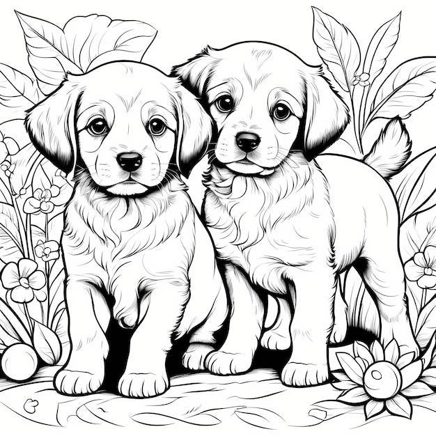 pagina da colorare cucciolo per bambini Ai generato