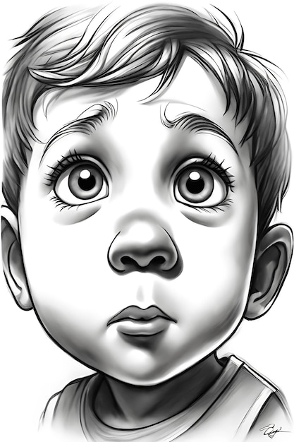 Pagina da colorare del volto di un bambino emotivo Bozza di schizzo a matita stampabile