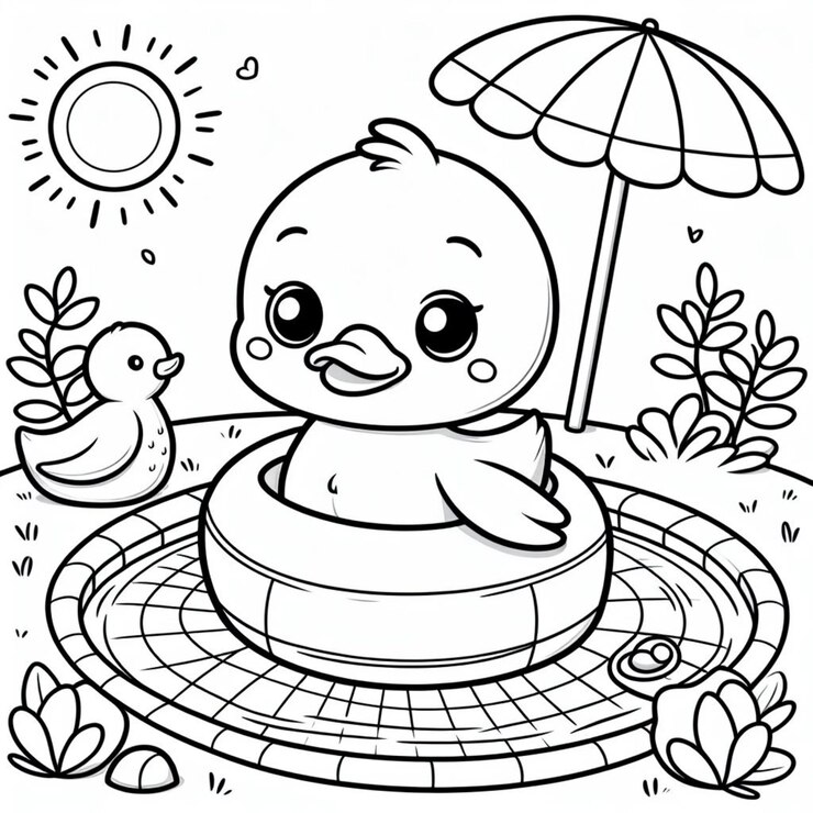 Pagina da colorare di anatre carine per bambini ai generato