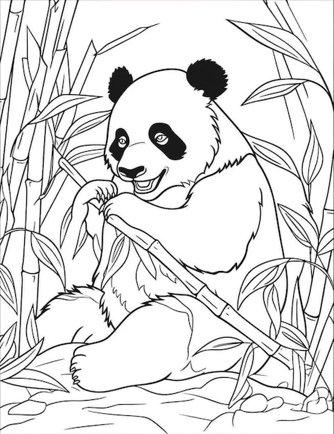 Pagina da colorare di Panda in una foresta di bambù