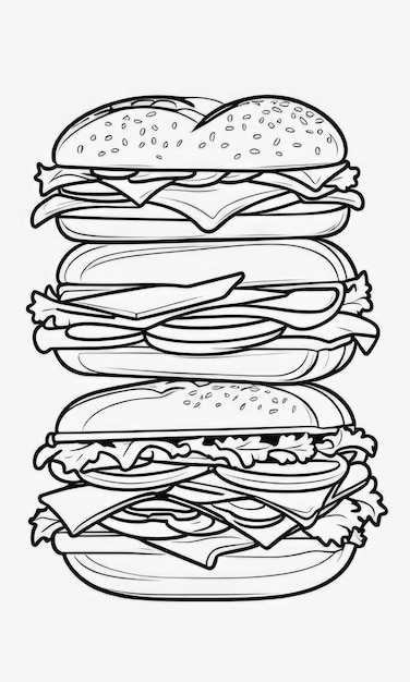 Pagina da colorare di Sandwich Fast Food per bambini