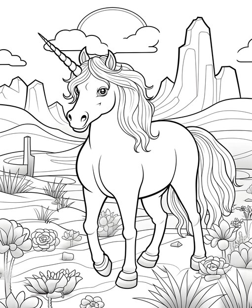 Pagina da colorare di unicorno per bambini