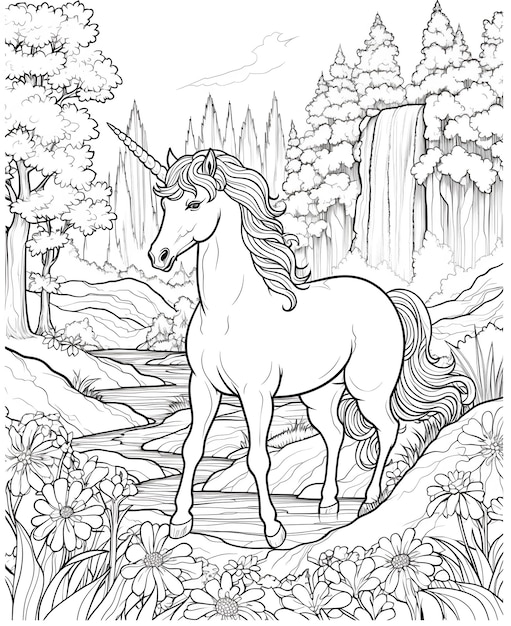 Pagina da colorare di unicorno per bambini