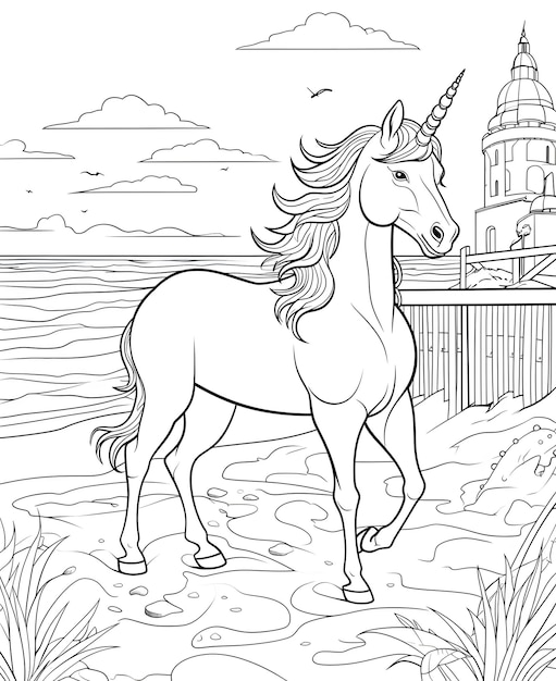 Pagina da colorare di unicorno per bambini