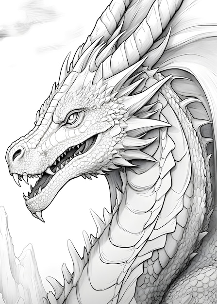 Pagina da colorare Dragon Dragon Line Art Pagina da Colorare Dragon Outline Drawing per colorare Pagina Animale Pagina da colore Dragon Coloring Book AI Generative