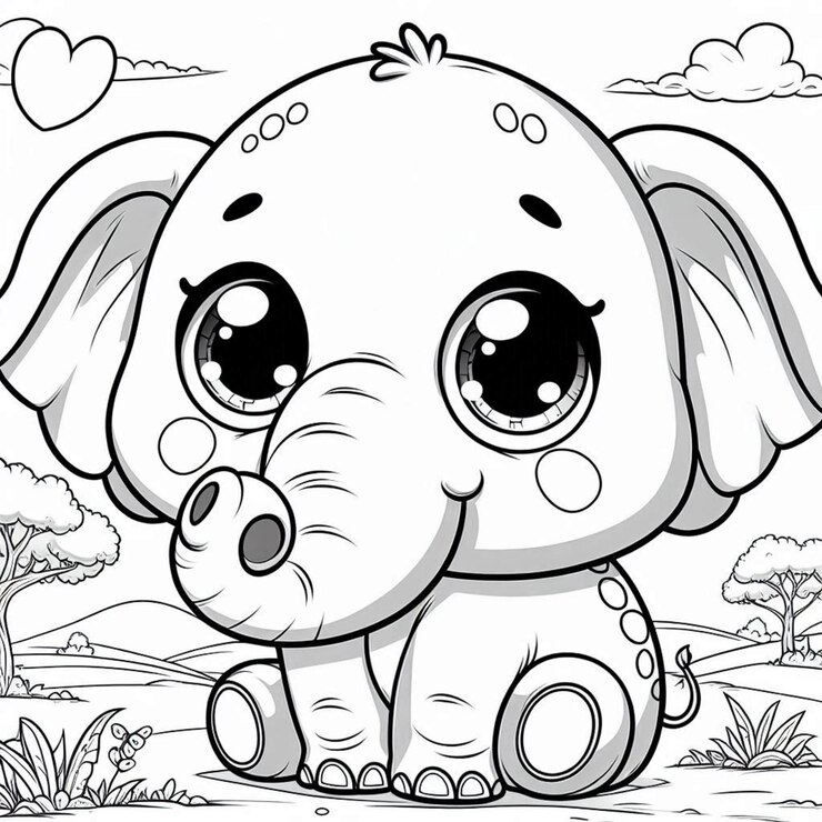 Pagina da colorare Elefante per bambini ai generato