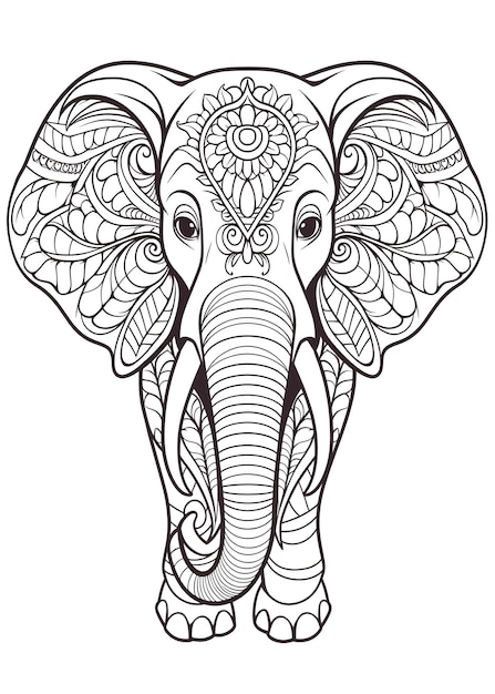 Pagina da colorare Elephant Elephant Line Art Pagina da colore Elephant Outline Drawing For Coloring Pagina da Colorare Animali Pagina da colori Elephant Coloring Book AI Generative