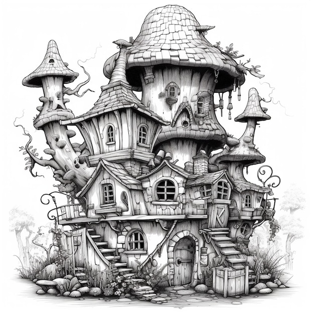 Pagina da colorare Fantasy Fairy Homes di TheChamp