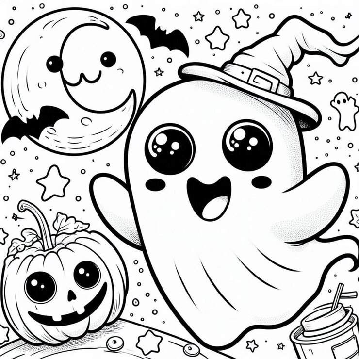 Pagina da colorare Ghost Halloween ai generata