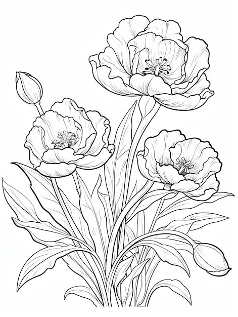 Pagina da colorare i tulipani delineano l'illustrazione isolatan su bianco