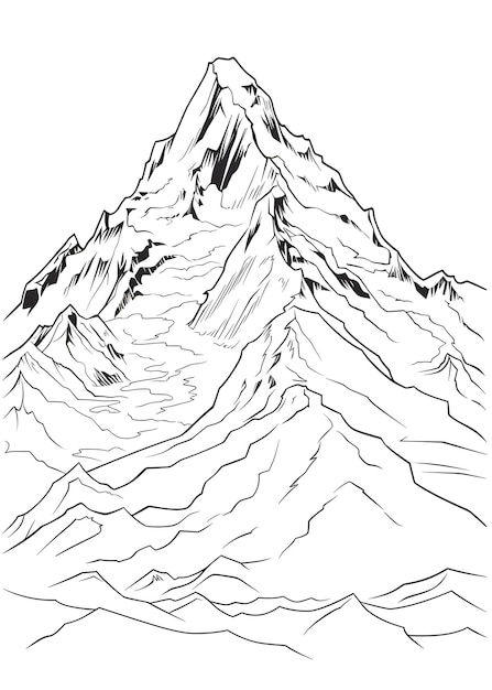 Pagina da colorare Montagna Contorno di montagna Pagina da colore Paesaggio di montagna Line art per la pagina da colorare Libro da colorare per adulti Pagine da colorare AI Generative