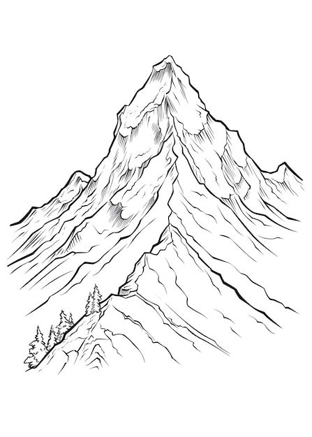 Pagina da colorare Montagna Contorno di montagna Pagina da colore Paesaggio di montagna Line art per la pagina da colorare Libro da colorare per adulti Pagine da colorare AI Generative