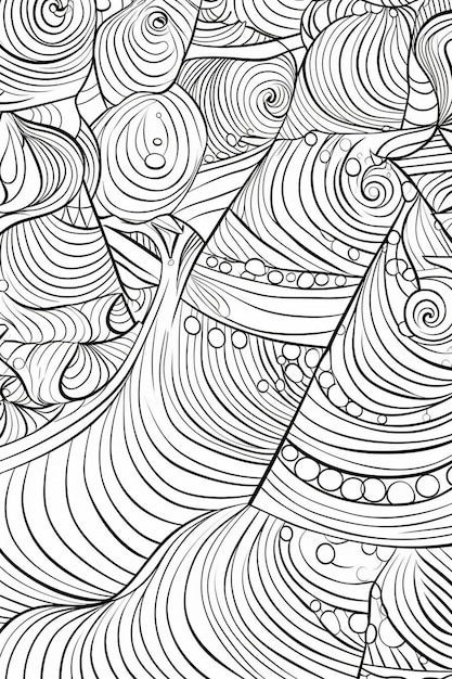 pagina da colorare per adulti linea nera disegno e sfondo moderno dell'albero di Natale