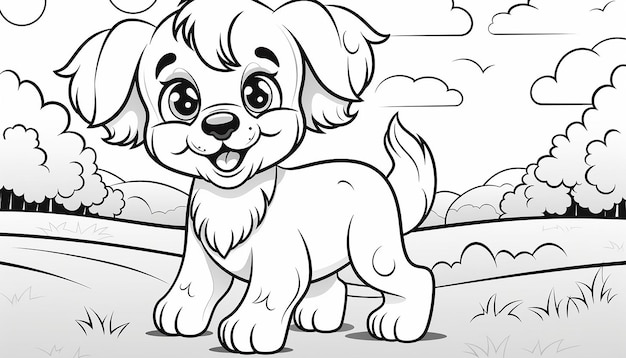 pagina da colorare per bambini cane carino nello stile dei cartoni animati del parco
