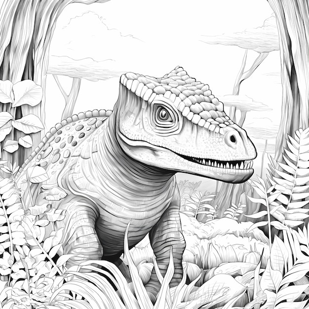 pagina da colorare per bambini dinosauri giungla nessun colore linee spesse