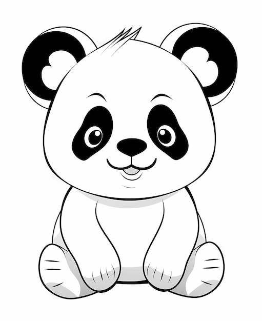 Pagina da colorare per bambini Panda in stile cartone animato Linee in grassetto e senza ombre