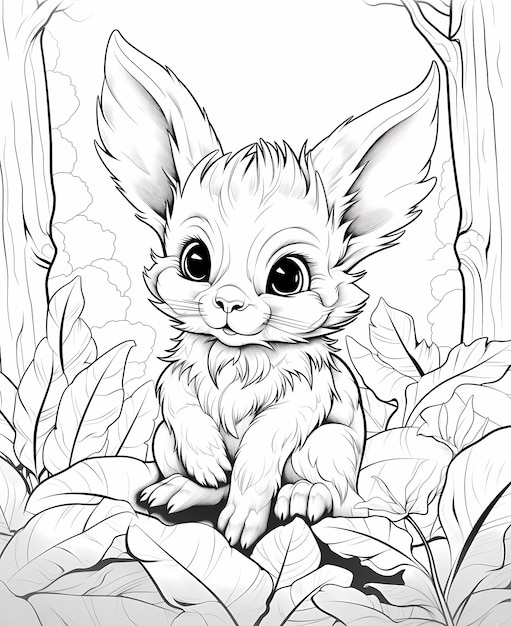 pagina da colorare per bambini un simpatico coniglietto in stile cartone animato giungla