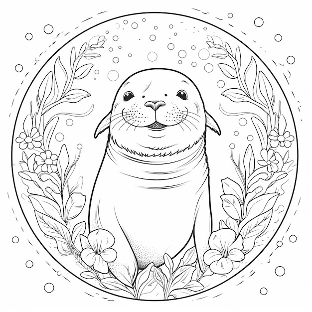 Pagina da colorare per il bambino foca carino