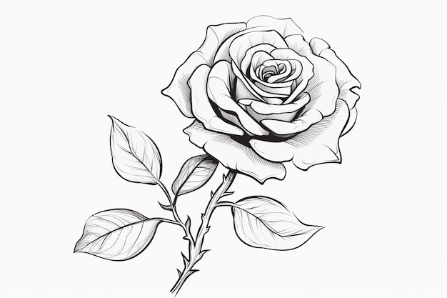 Pagina da colorare per Vintage Rose Flower Drawing in stile classico