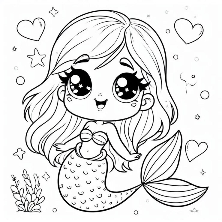Pagina da colorare sirena per bambini ai generato