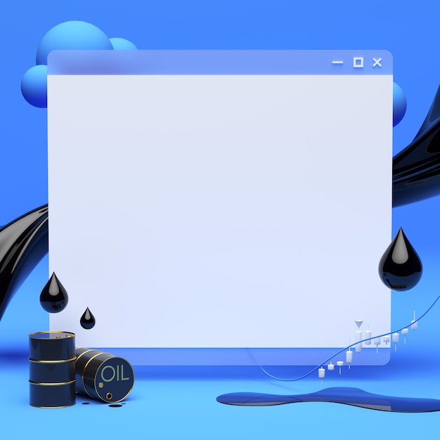 Pagina del browser vuota con flusso di petrolio e barili di petrolio