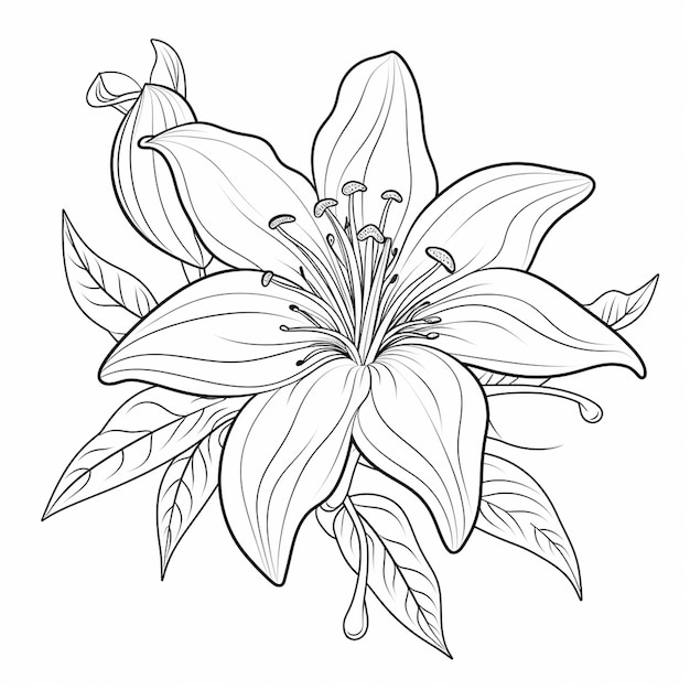 pagina del libro da colorare con il semplice singal lilly flowe