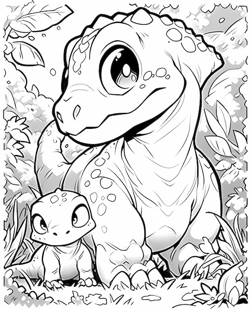 pagina del libro da colorare per bambini carino Tyrannosaurus rex guardando giù la tartaruga