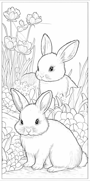 Pagina del libro da colorare per bambini di Avventure giocose di Bunny