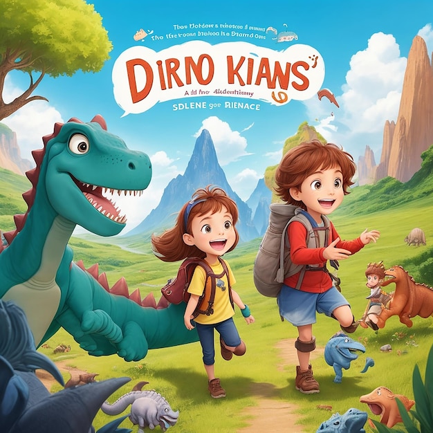 Pagina di copertina di un libro per bambini con un dinosauro