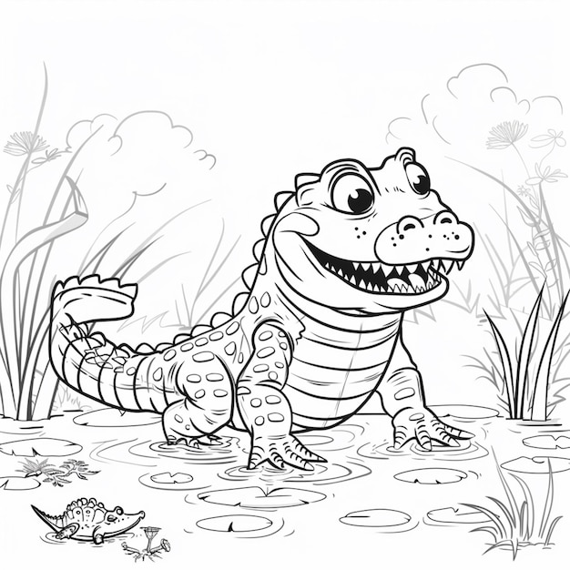 pagine da colorare di alligatori e rane in acqua generativo ai