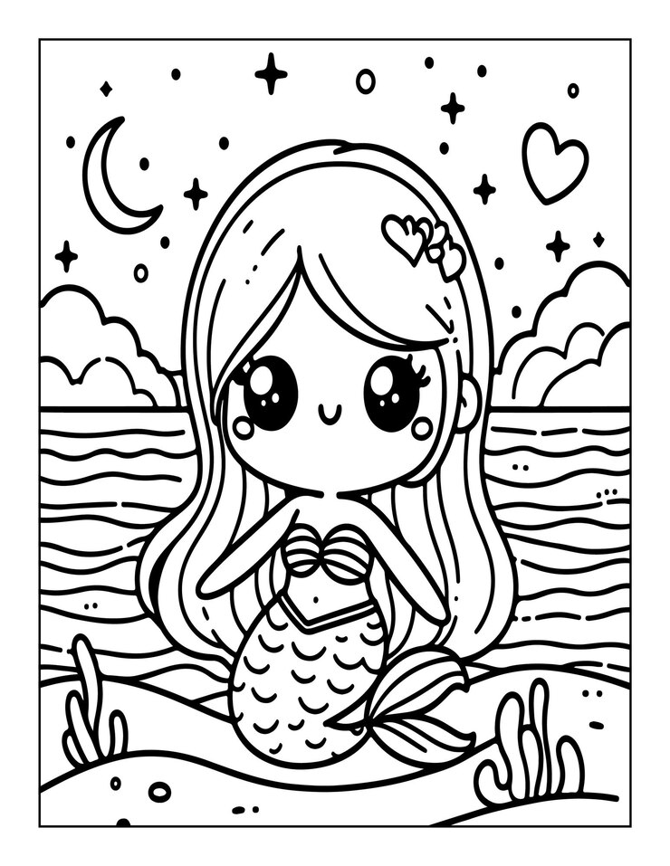 pagine da colorare di sirene carine per bambini generate da ai